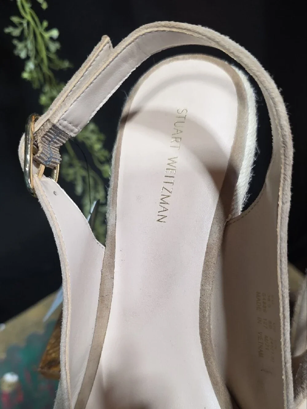 Stuart Weitzman Taupe Suede Espadrille Wedge Slingbacks